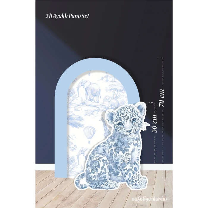 2li Ayaklı Pano Seti Safari Mavi, Leopar / 70 cm - 50 cm