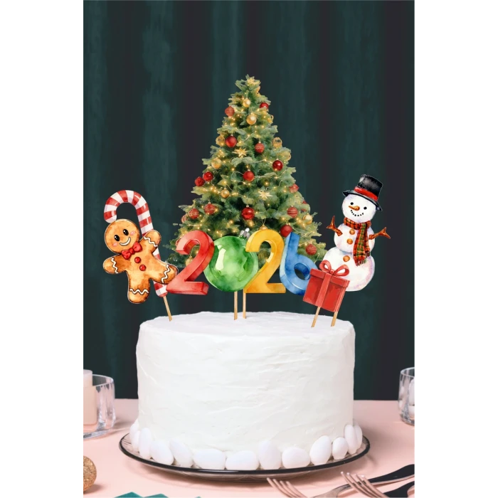 2026 Yeni Yıl Kürdanlı Pasta Süsü | Yılbaşı | Noel | Topper | Pasta Süs