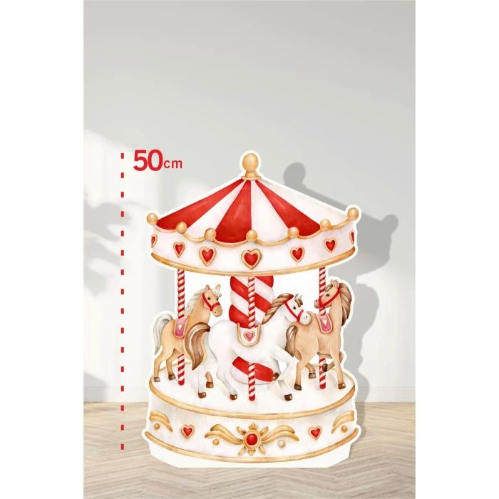 3 Atlı Kırmızı Atlıkarınca Konseptli | Tasarımlı Kapı | Oda | Dekor 50 cm Ayaklı Pano