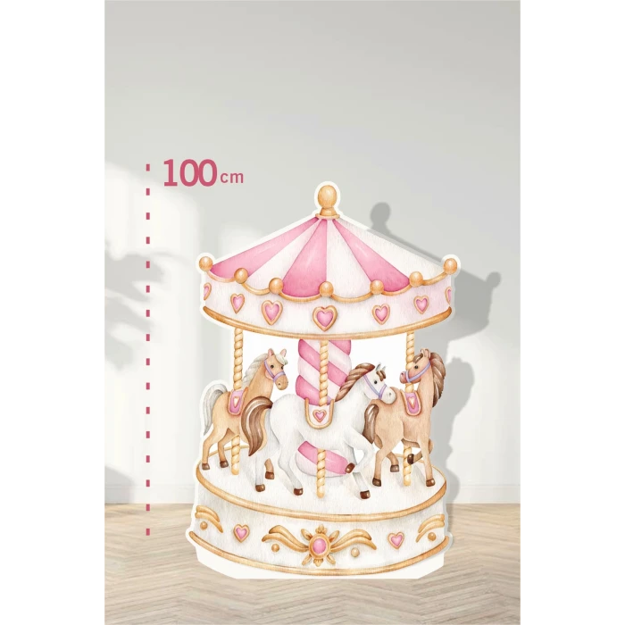 3 Atlı Pembe Atlıkarınca Konseptli | Tasarımlı Kapı | Oda | Dekor 100 cm Ayaklı Pano