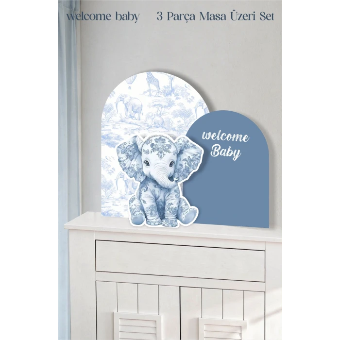 Safari Fil welcome Baby 3 Parça Masa Üzeri Ayaklı Pano Set