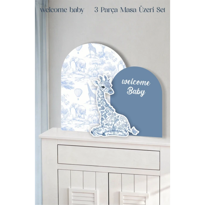 Safari Zürafa welcome Baby 3 Parça Masa Üzeri Ayaklı Pano Set