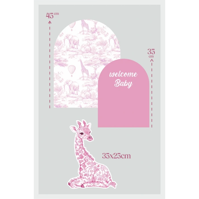 Safari Pembe Zürafa welcome Baby 3 Parça Masa Üzeri Ayaklı Pano Set