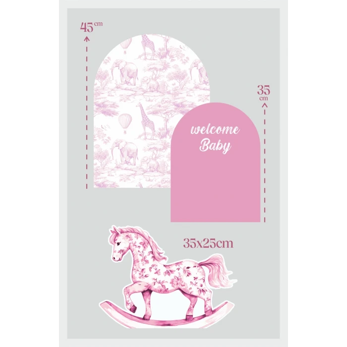 Safari Pembe Sallanan At welcome Baby 3 Parça Masa Üzeri Ayaklı Pano Set