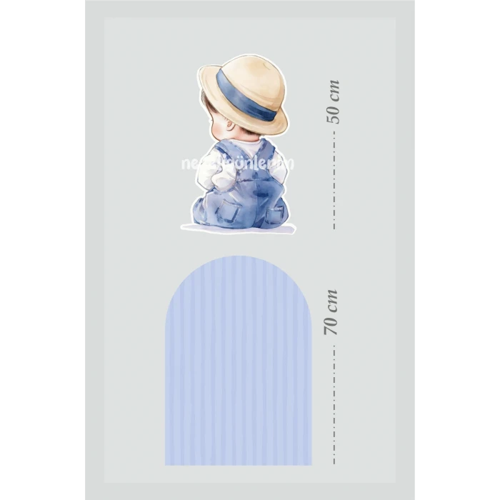 2li Ayaklı Pano Seti Mavi Çizgili Arka Fon , Şapkalı Erkek Bebek / 70 cm - 50 cm