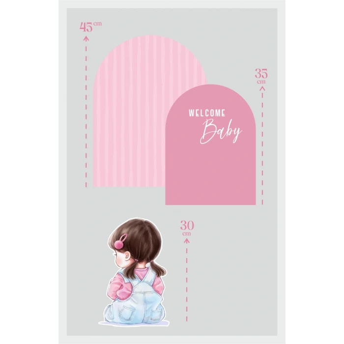 Pembe Çizgili Welcome Baby Kız Bebek 3 Parça Masa Üzeri Ayaklı Pano Set