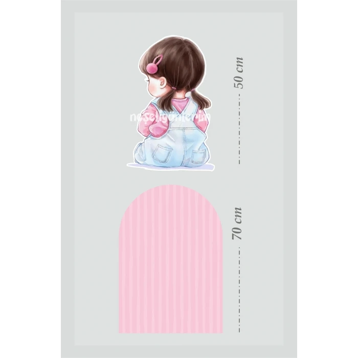 2li Ayaklı Pano Seti Pembe Çizgili Arka Fon , Tokalı Kız Bebek / 70 cm - 50 cm