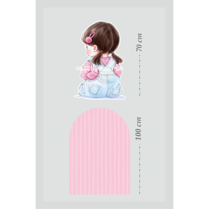 2li Ayaklı Pano Seti Pembe Çizgili Arka Fon , Tokalı Kız Bebek / 100 cm - 70 cm