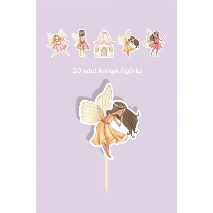 Peri Kızı Temalı Doğum Günü Kürdanlı Cupcake Süsü 20li