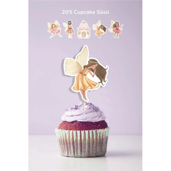 Peri Kızı Temalı Doğum Günü Kürdanlı Cupcake Süsü 20li