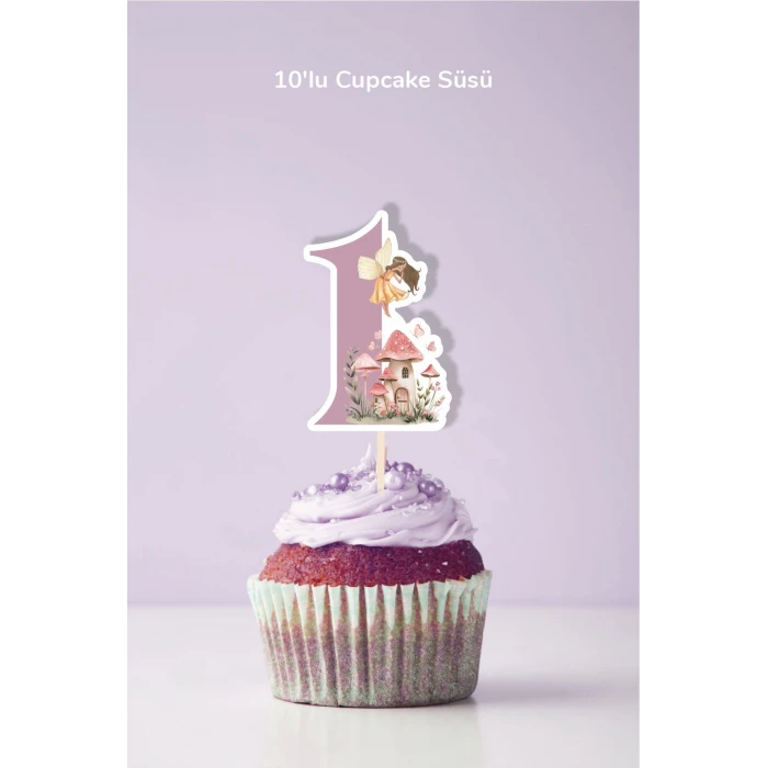 Peri Kızı Temalı 1 Yaşında Cupcake Süsü 10lu
