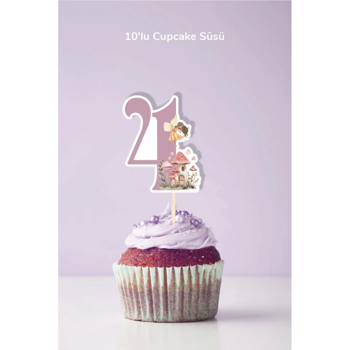 Peri Kızı Temalı 4 Yaşında Cupcake Süsü 10lu