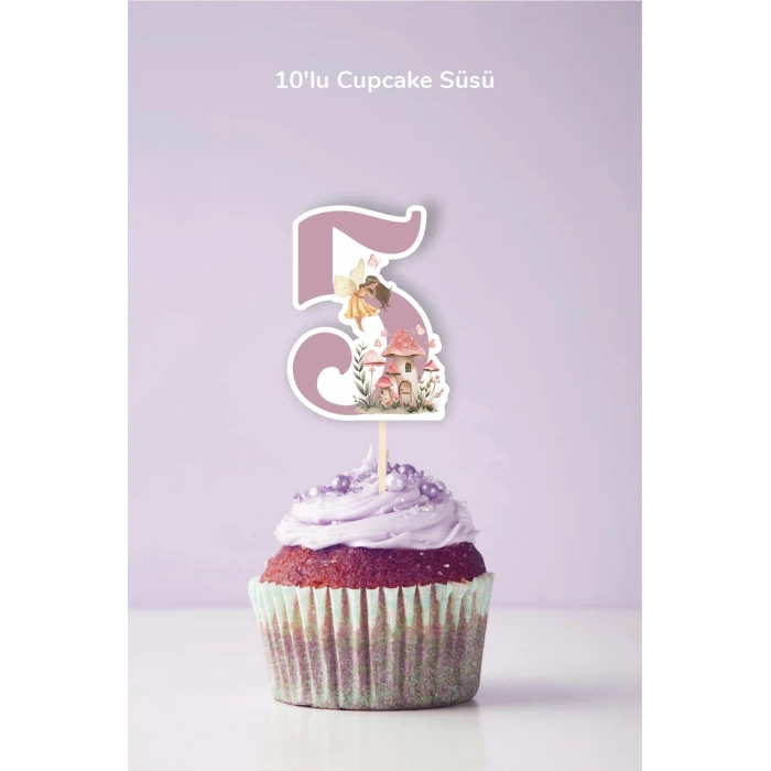 Peri Kızı Temalı 5 Yaşında Cupcake Süsü 10lu