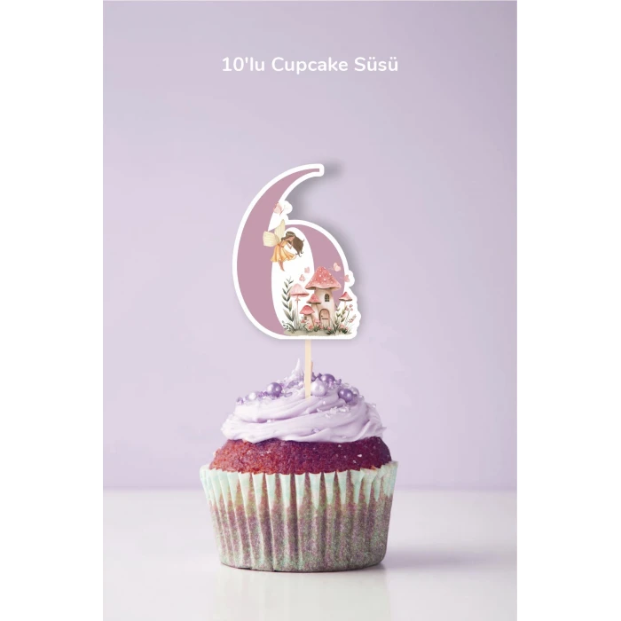 Peri Kızı Temalı 6 Yaşında Cupcake Süsü 10lu