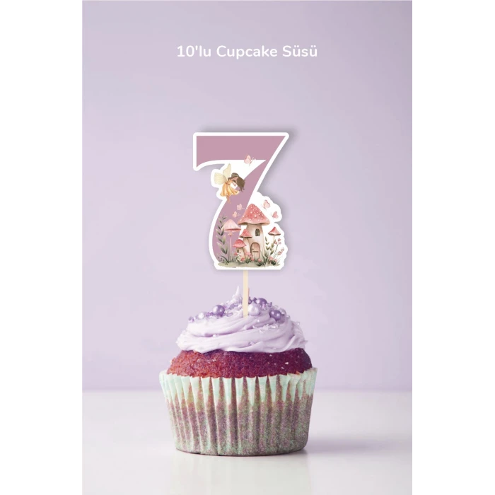 Peri Kızı Temalı 7 Yaşında Cupcake Süsü 10lu