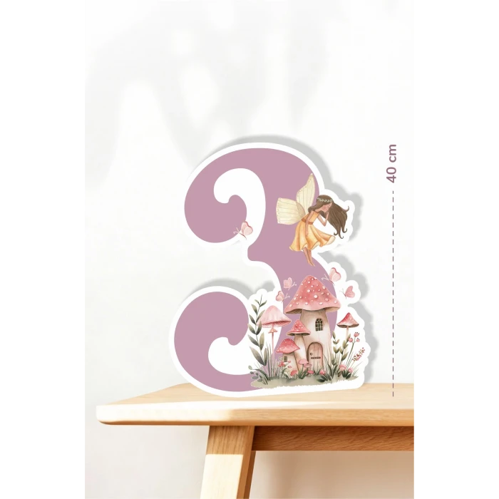 Peri Kızı Temalı 3 Yaş Ayaklı Rakam Pano - 3 Yaş (40 cm)