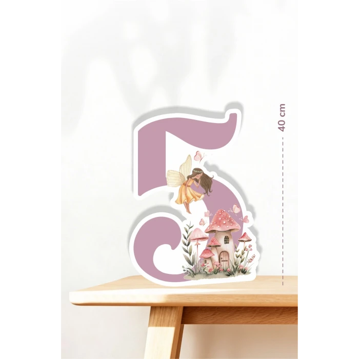 Peri Kızı Temalı 5 Yaş Ayaklı Rakam Pano - 5 Yaş (40 cm)