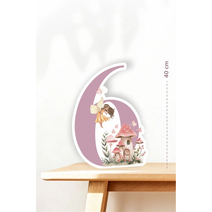 Peri Kızı Temalı 6 Yaş Ayaklı Rakam Pano - 6 Yaş (40 cm)
