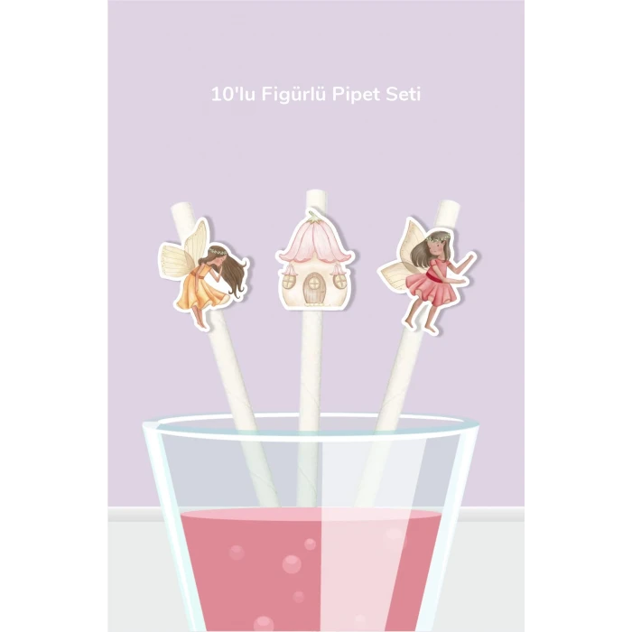 Peri Kızı Temalı Doğum Günü 10lu Figürlü Pipet Seti