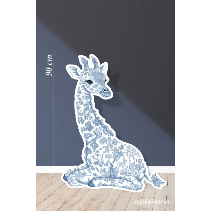 Safari Mavi Oturan Zürafa Temalı 90 cm  Ayaklı Pano Konsept | Tasarım | Kapı | Oda | Dekor
