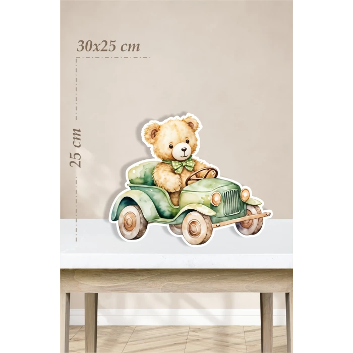 Ayıcık Safari Arabası Temalı - 30x25 cm Ayaklı Pano