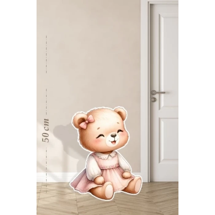 Elbiseli Oturan Sevimli Ayıcık Temalı - 50 cm Ayaklı Pano