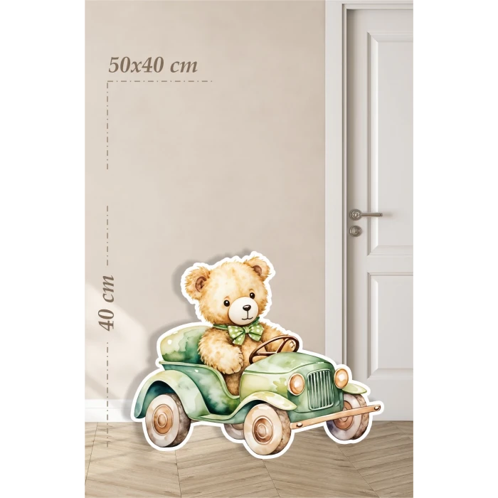 Ayıcık Safari Arabası Temalı - 50x40 cm Ayaklı Pano