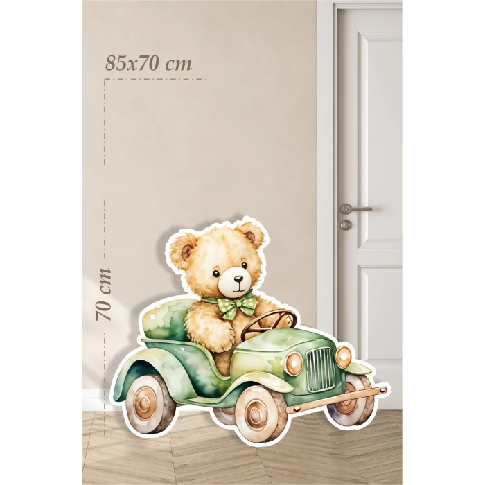 Ayıcık Safari Arabası Temalı - 85x70 cm Ayaklı Pano