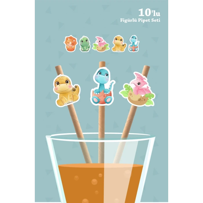 Baby Dinozor Temalı 10lu Figürlü Pipet Seti