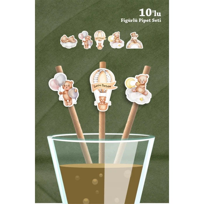 Ayıcık Temalı 10lu Figürlü Pipet Seti