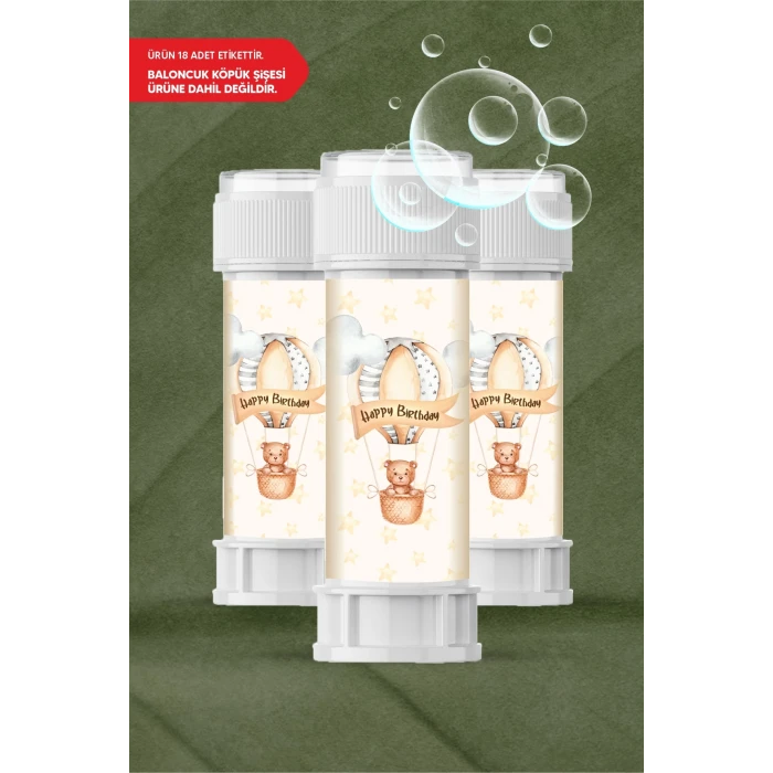 Ayıcık Temalı - 18 Adet Köpük Baloncuk Etiketi