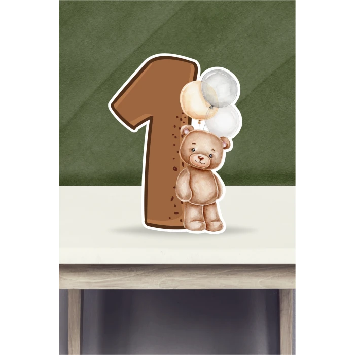 Ayıcık Temalı Ayaklı Rakam Pano - 1 Yaş (40 cm)