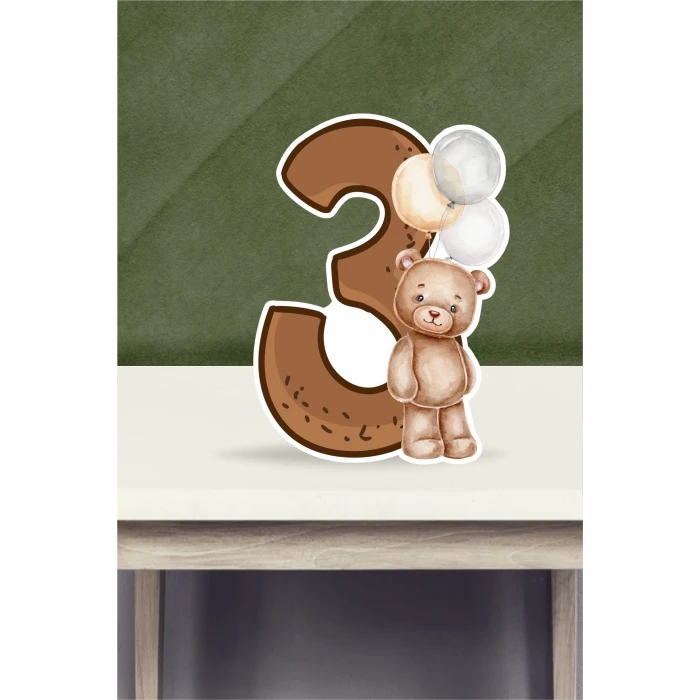 Ayıcık Temalı Ayaklı Rakam Pano - 3 Yaş (40 cm)