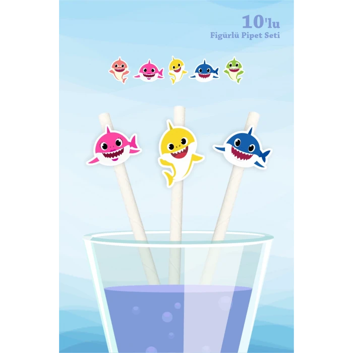 Baby Shark Temalı 10lu Figürlü Pipet Seti