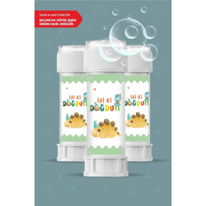 Baby Dinozor Temalı - 18 Adet Köpük Baloncuk Etiketi