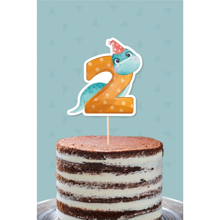 Baby Dinozor Teması 2 Yaşında Pasta Süsü *Kalın Kağıt