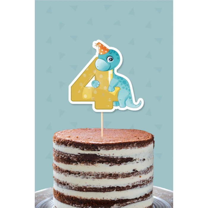Baby Dinozor Teması 4 Yaşında Pasta Süsü *Kalın Kağıt