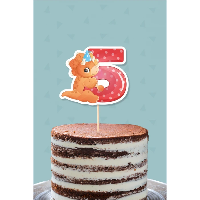 Baby Dinozor Teması 5 Yaşında Pasta Süsü *Kalın Kağıt
