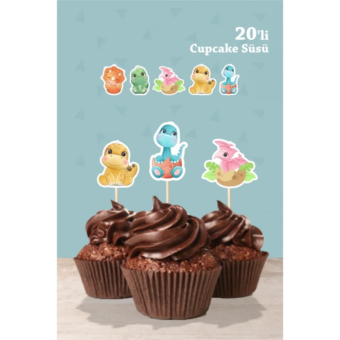 Baby Dinozor Teması Cupcake Süsü 20li