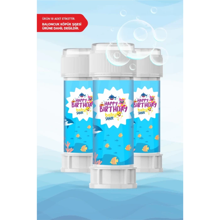 Baby Shark Temalı - 18 Adet Köpük Baloncuk Etiketi