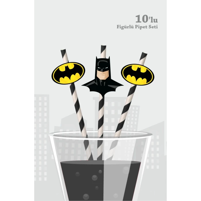 Batman Temalı Doğum Günü Parti Malzemeleri Seti 10lu Figürlü Pipet