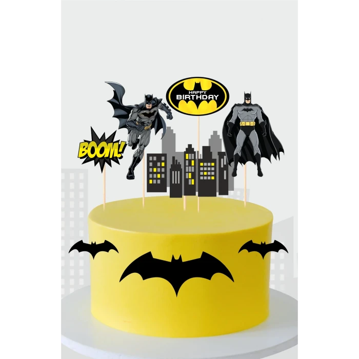 Batman Temalı Doğum Günü Parti Malzemeleri Seti Kürdanlı Pasta Süsü