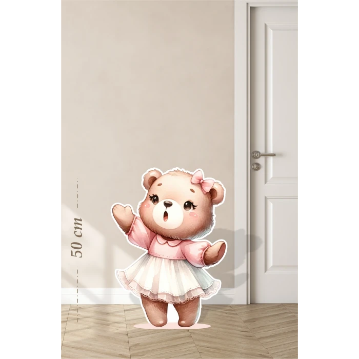 Beyaz Tütülü Ayakta Sevimli Ayıcık Temalı - 50 cm Ayaklı Pano