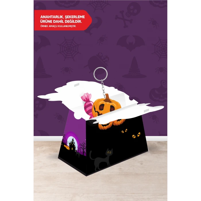 Cadılar Bayramı Halloween Teması Piramit Kutu - Mini Hediyelik ( Anahtarlık, Mini Oyuncak, Şeker) 13x7x5cm *8li Paket