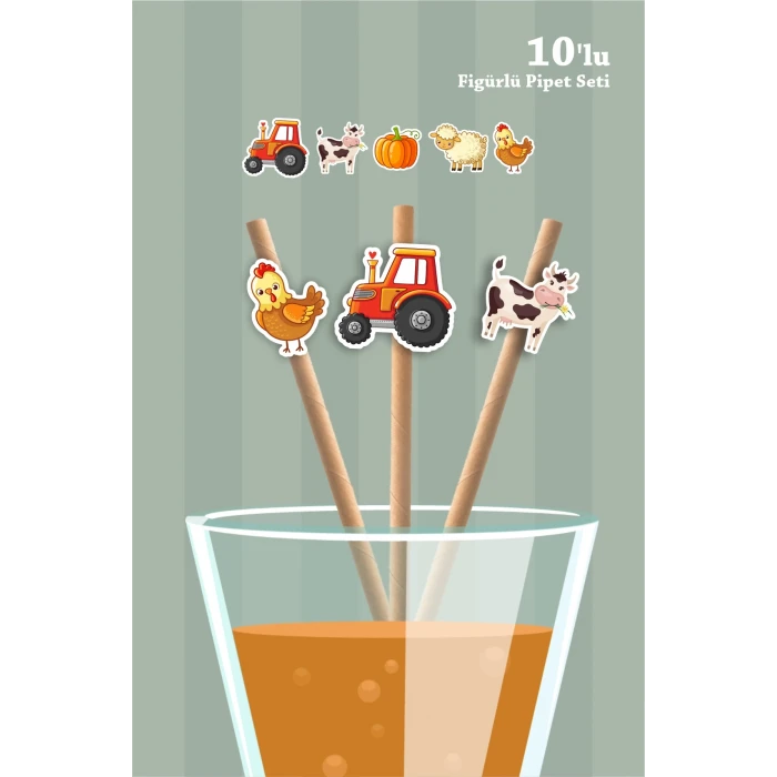 Çiftlik Temalı 10lu Figürlü Pipet Seti