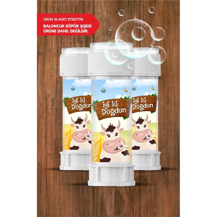 Çiftlik Temalı Doğum Günü * 18 Adet Köpük Baloncuk Etiketi