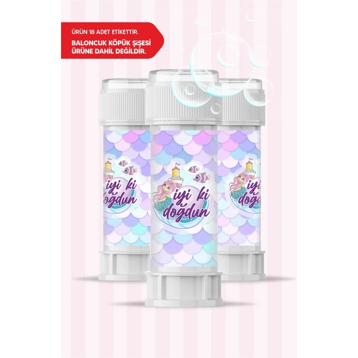 Deniz Kızı Temalı Doğum Günü * 18 Adet Köpük Baloncuk Etiketi