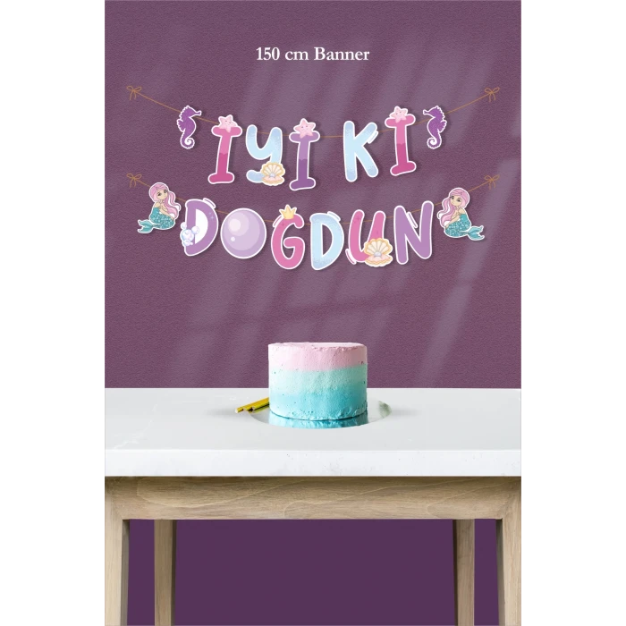 Deniz Kızı Temalı İyi Ki Doğdun Banner *Kalın Kağıt 150 cm