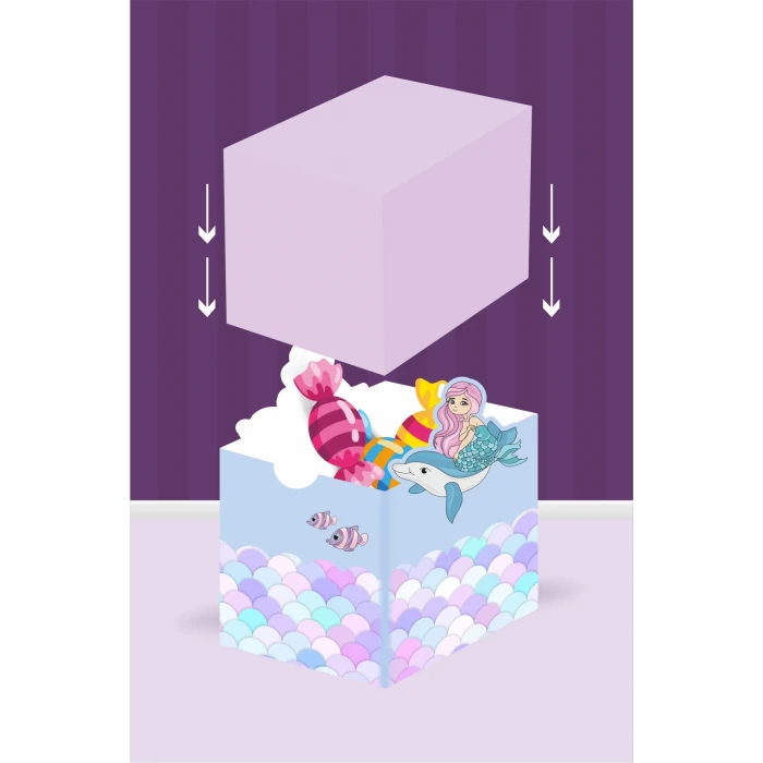 Deniz Kızı Teması Kutu - Mini Hediyelik ( Şeker, Sakız, Draje, Mini Oyuncak ) 5x5x5 cm *8li Paket