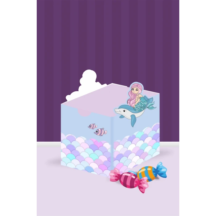 Deniz Kızı Teması Kutu - Mini Hediyelik ( Şeker, Sakız, Draje, Mini Oyuncak ) 5x5x5 cm *8li Paket